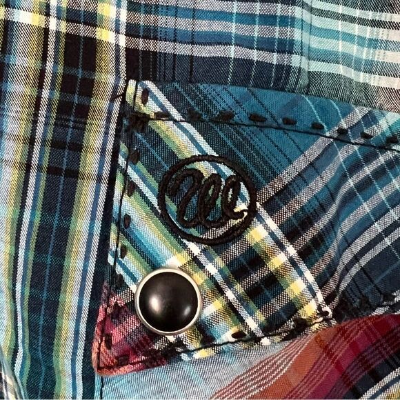 Wrangler Shirt Men’s Long Sleeve Blue Plaid Black Pearl Snaps Size XXL Cowboy - Picture 3 of 8